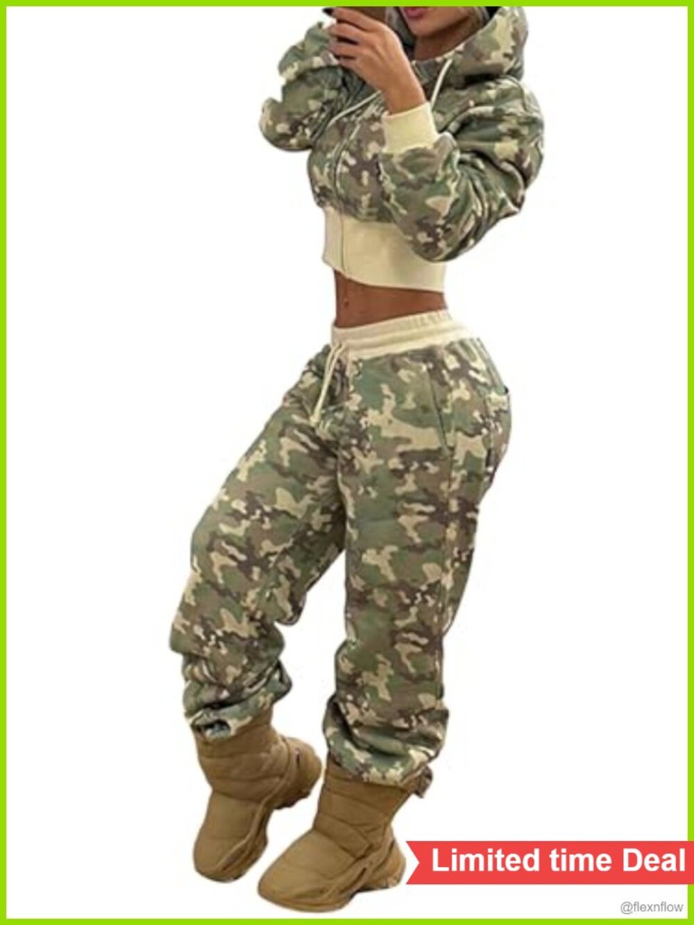 2 Piece Sweatsuit Crop Zip Up Hoodie & Wide Leg Sweatpants Lounge Set